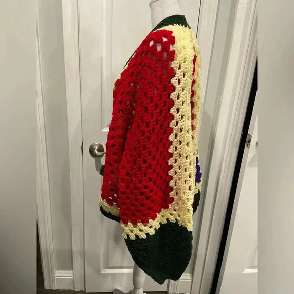 Handmade Crochet Oversized Hexagon Granny Square Open Front Cardigan Sweater OS - Picture 3 of 8
